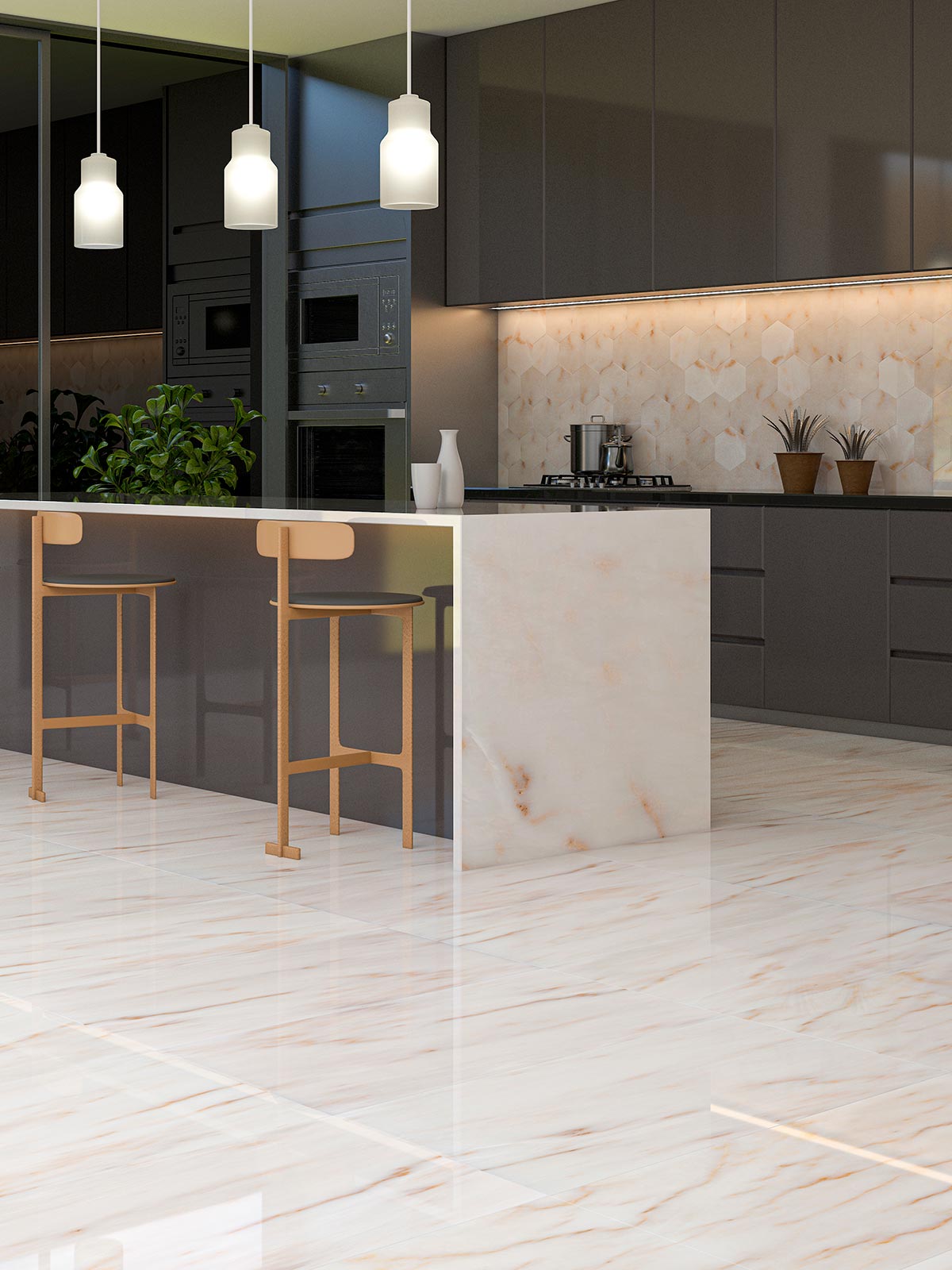 Modern kitchen design with Afyon Sugar Marble