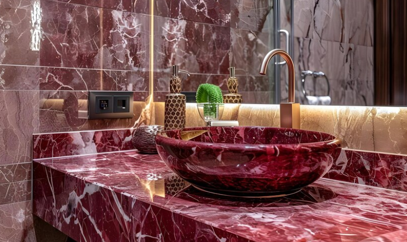Application of Elazig Visne Kirmizi Marble in a luxury setting